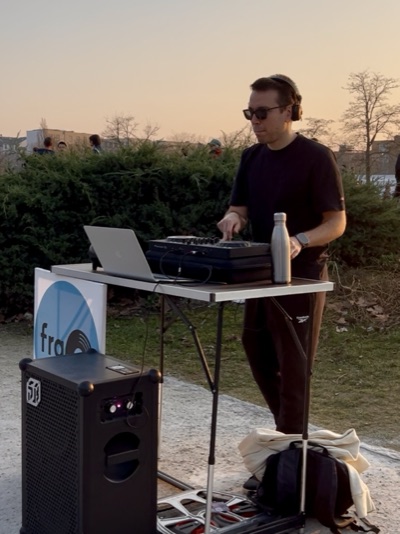 frgmchine playing an outdoor sunset set at Mauerpark